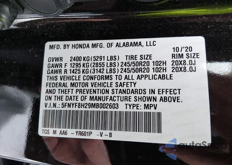 2021 Honda Passport Awd Sport z USA, uszkodzony, nr VIN 5FNYF8H29MB002603